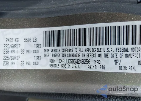 2016 Jeep Cherokee Latitude from USA, damaged, VIN 1C4PJLCS9GW248250